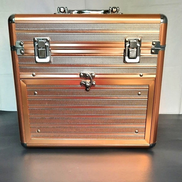 Other - Rose Gold Cosmetic Makeup Polish Jewelry Train Case 2 Compartments